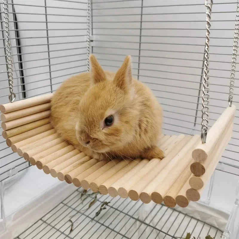 Hamac en Bois Naturel pour Lapin – Balançoire Fraîche pour l'Été