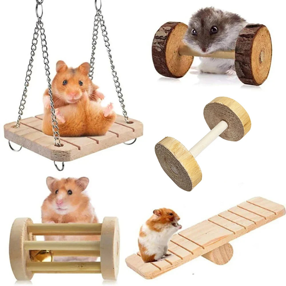 Set de jouets en bois naturel pour hamsters, lapins, oiseaux et cochons d'Inde – 11 variantes