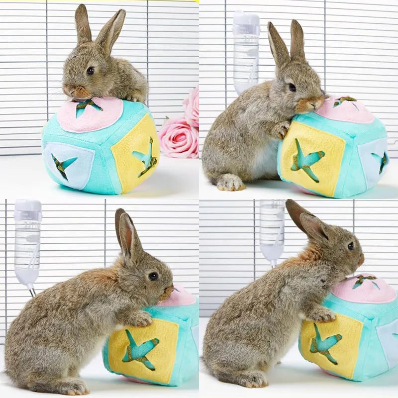 Jouet d'enrichissement lavable avec puzzle et clochette pour lapins