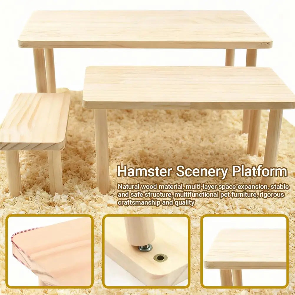 Plateforme de jeu en bois pour hamsters – décor naturel et stimulant