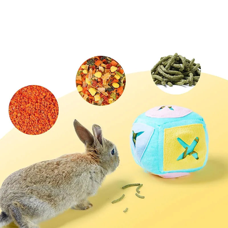Jouet d'enrichissement lavable avec puzzle et clochette pour lapins
