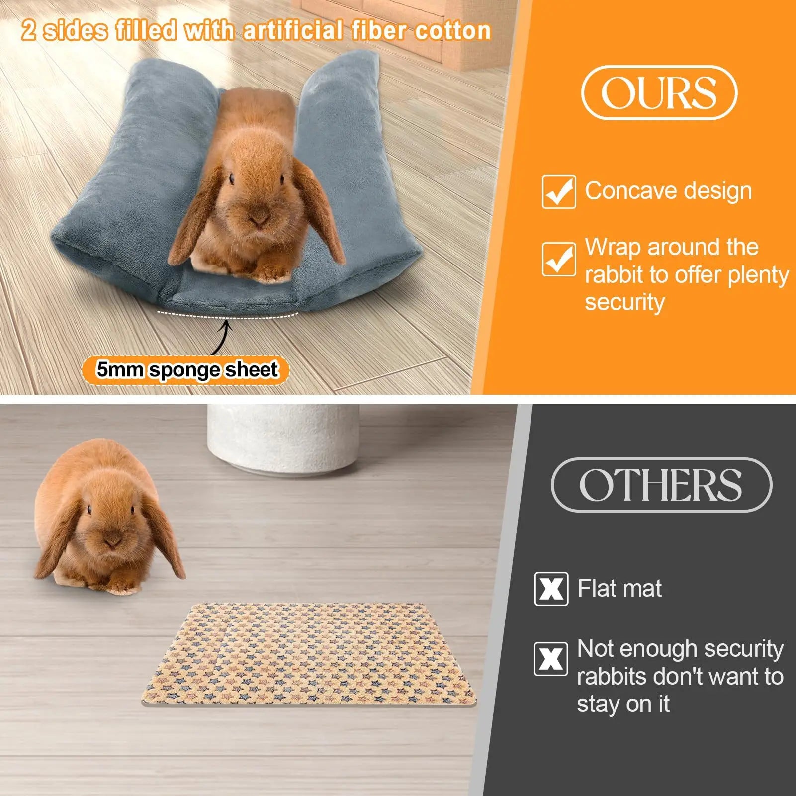 Concave en Peluche pour Lapin – Coussin Enveloppant & Moelleux