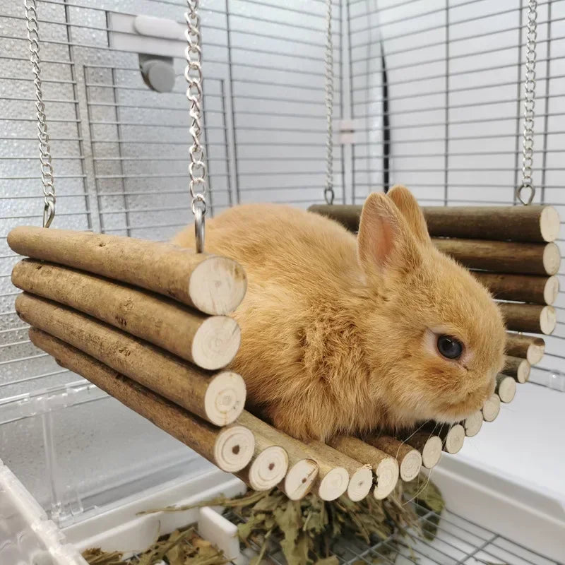 Hamac en Bois Naturel pour Lapin – Balançoire Fraîche pour l'Été