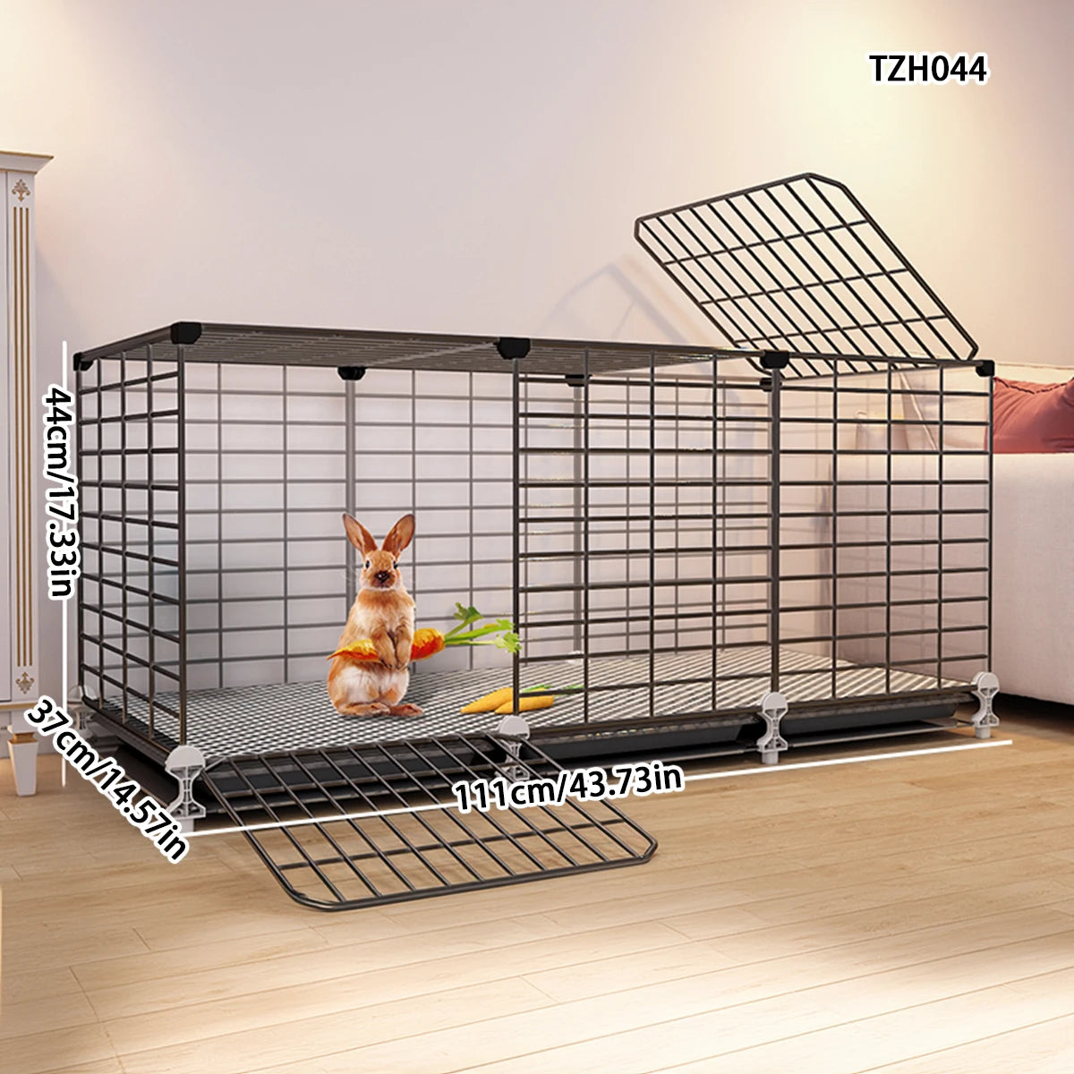 Cage intérieure double étage pour lapins et cobayes avec système de nettoyage automatique des déjections. Plateforme deux niveaux incluse.