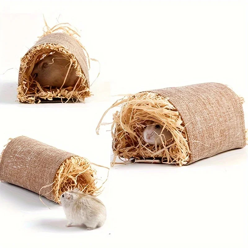 Maison tunnel en herbe naturelle pour lapins, cochons d'Inde et petits animaux