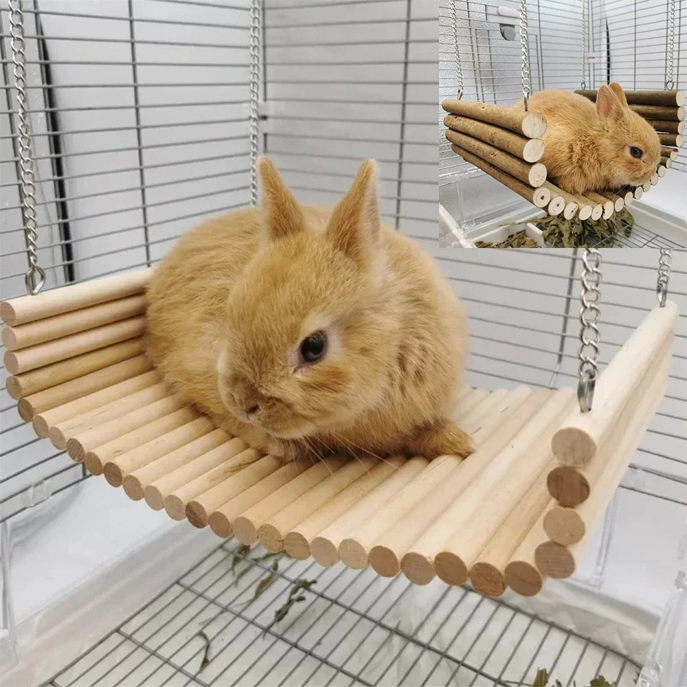 Hamac en Bois Naturel pour Lapin – Balançoire Fraîche pour l'Été
