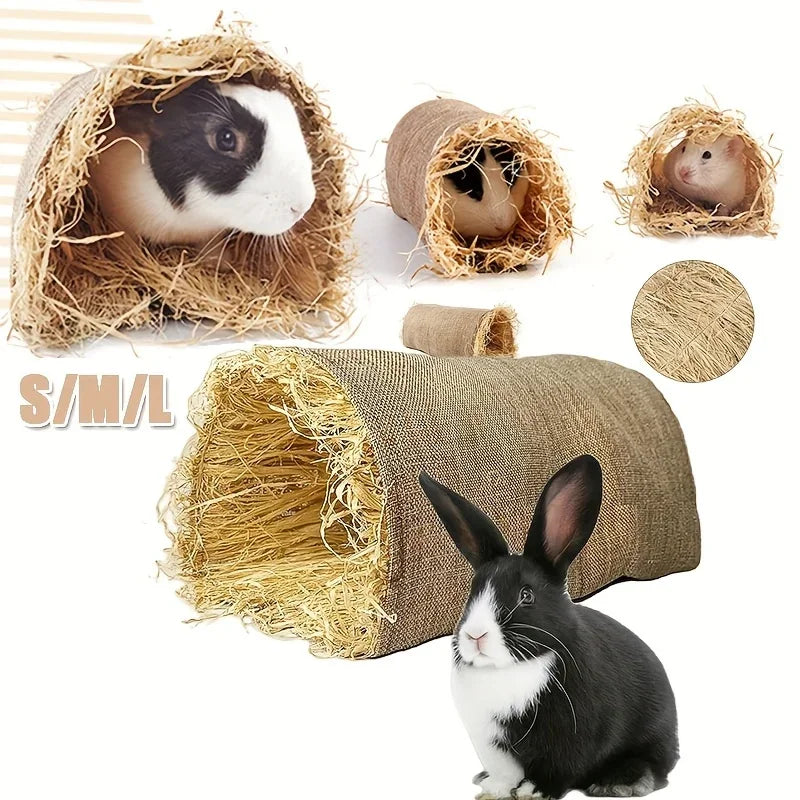 Maison tunnel en herbe naturelle pour lapins, cochons d'Inde et petits animaux