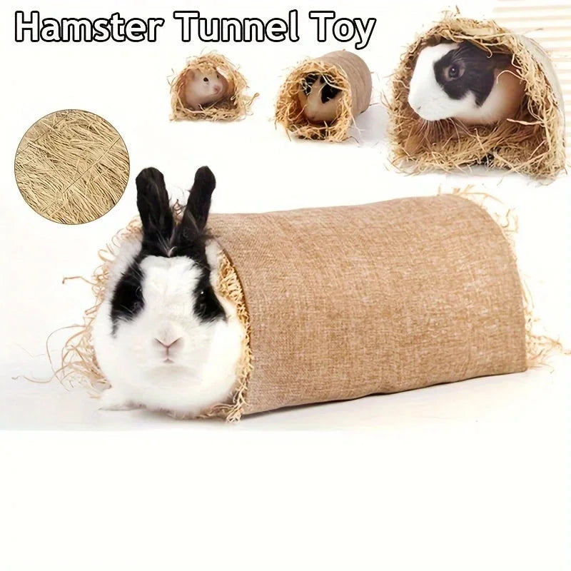 Maison tunnel en herbe naturelle pour lapins, cochons d'Inde et petits animaux